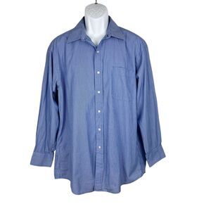 Tommy Hilfiger Dress Short Men 16 ½ 32-33 Blue Striped Long Sleeve Button Up